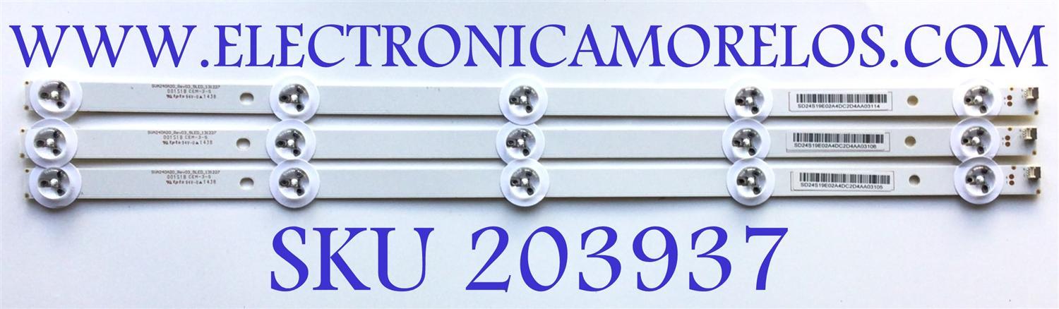 KIT DE LED'S PARA TV INSIGNIA (3 PIEZAS) / NUMERO DE PARTE SVA240A20 / SVA240A20_Rev03_5LED_131227 / 001S1B / SD24S19E02A4DC2D4AA / MODELO NS-24D510NA15